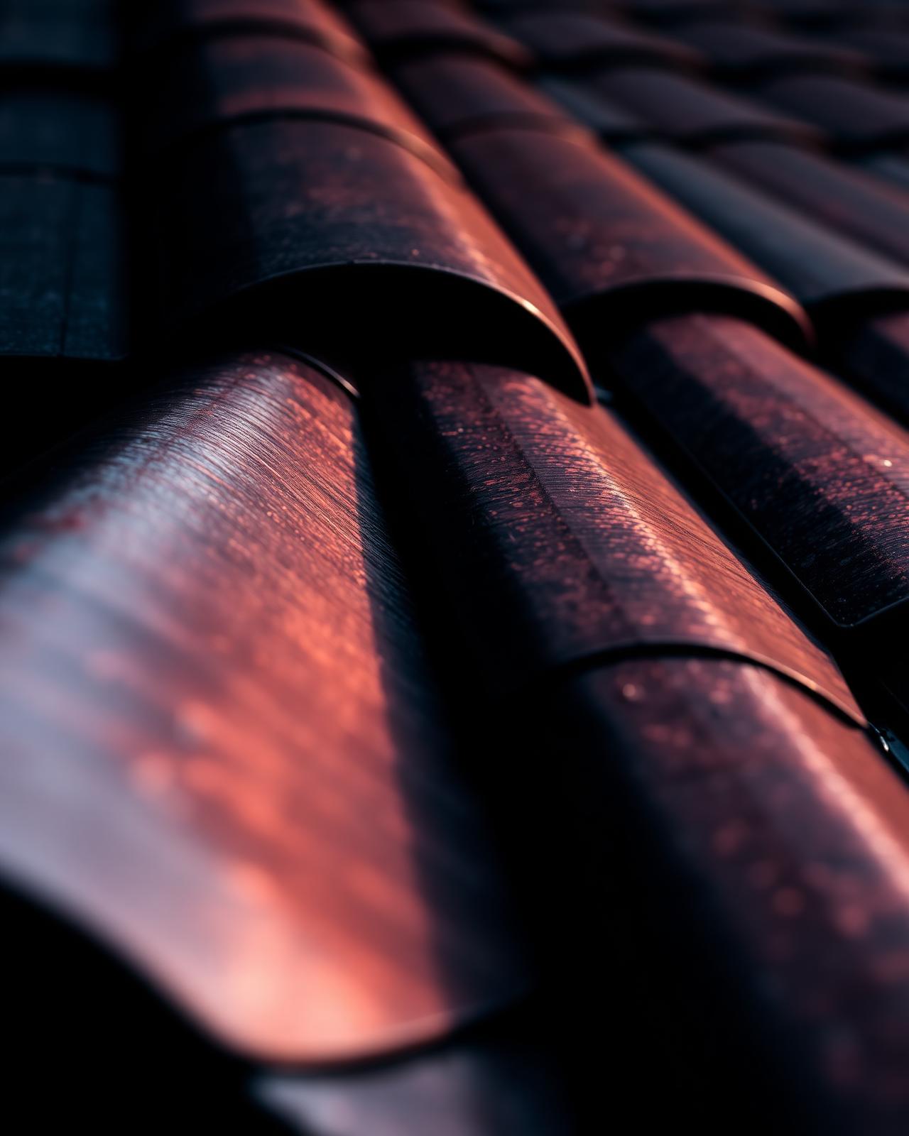 Detail of premium copper roofing tiles